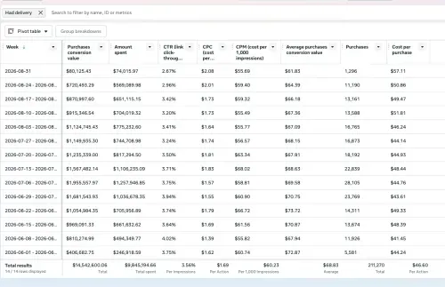 Meta Ads Manager weekly report