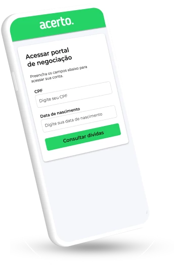 Mockup de um celular com a tela de negociação da Acerto.