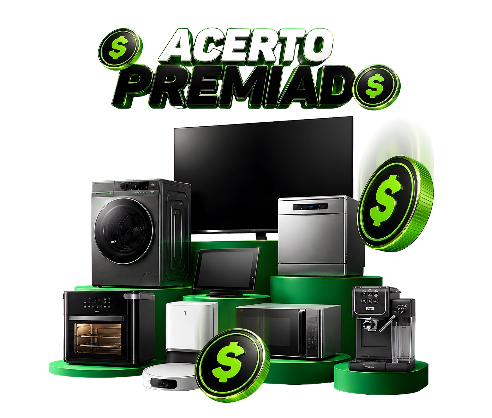 Fotografias de eletrodomésticos, como microondas, televisão, forno, dentre outros.