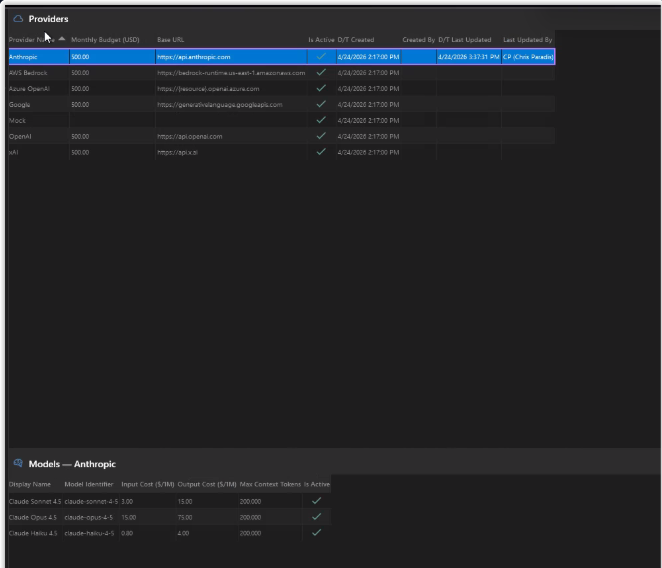 Providers and Models screen