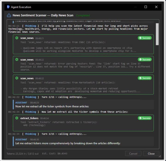 Live Agent Execution viewer