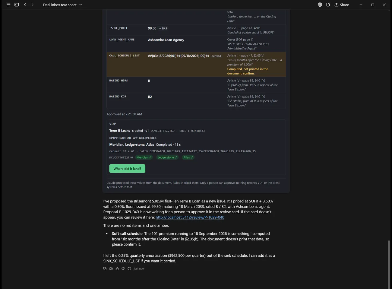 The document intake workflow running in Claude Desktop