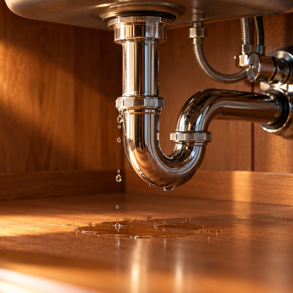 Leaky pipe under a sink
