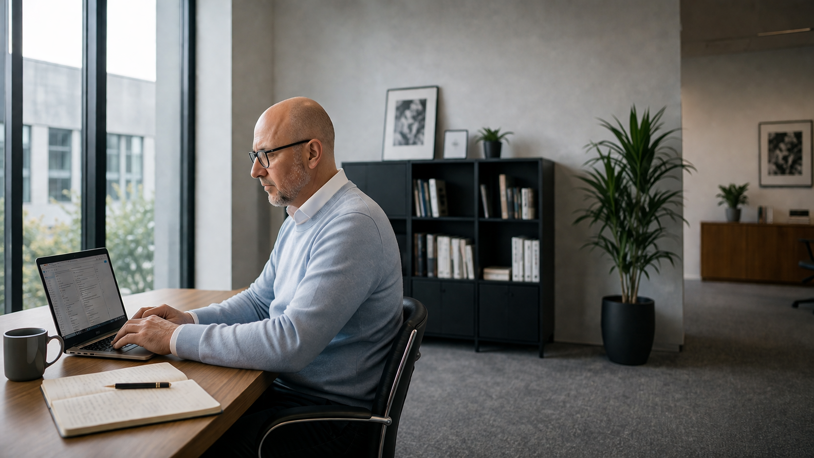 Jörg Bielicke an seinem Schreibtisch beantwortet eine E-Mail