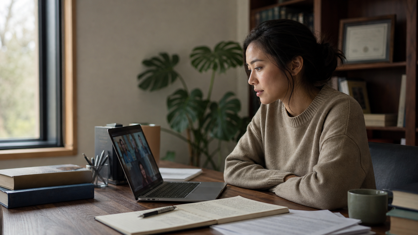 International PhD researcher in a video call with industry mentor