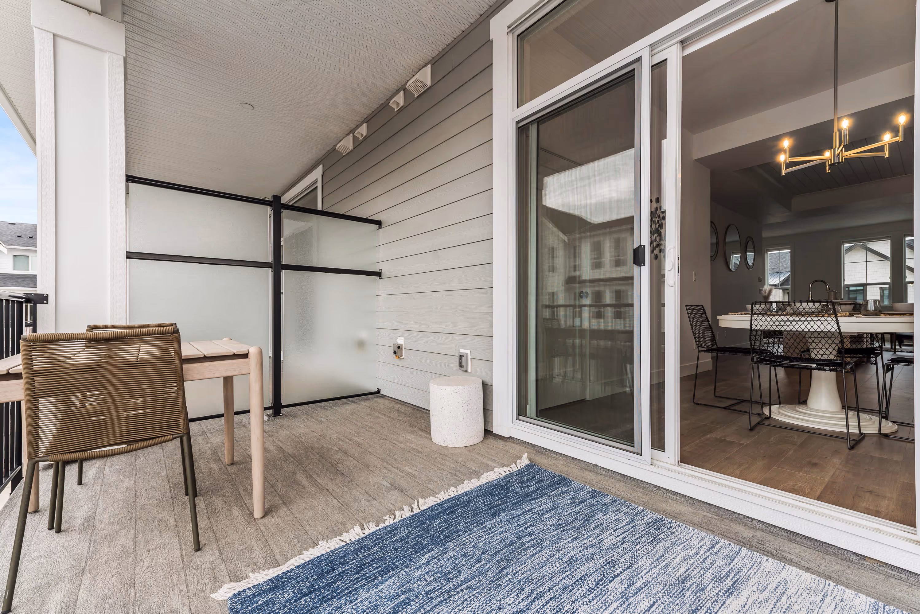 cedarbrook townhome deck looking from the outer edge of the deck into the house 