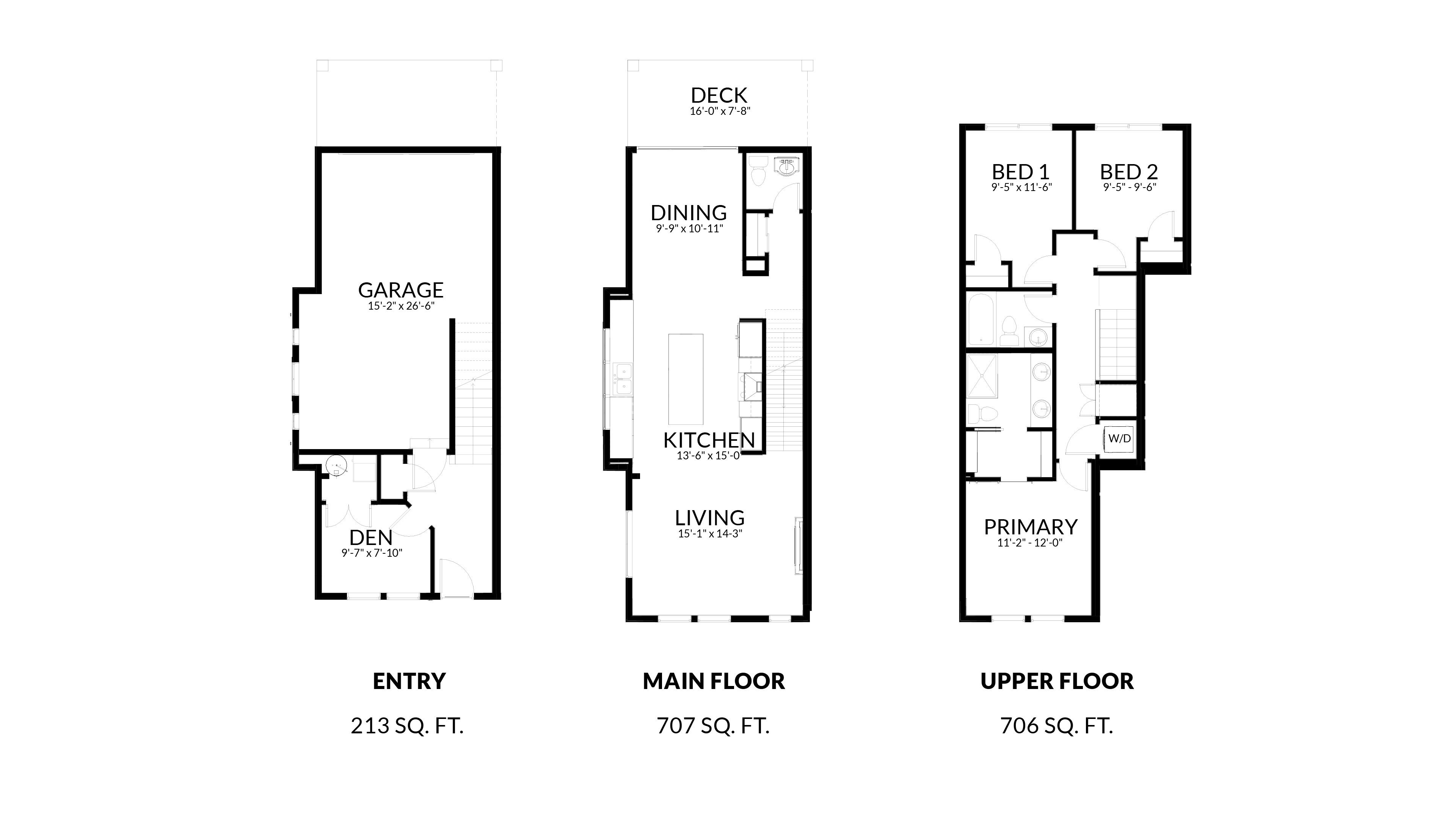 Cedarbrook townhome floorplan featuring 3 floors