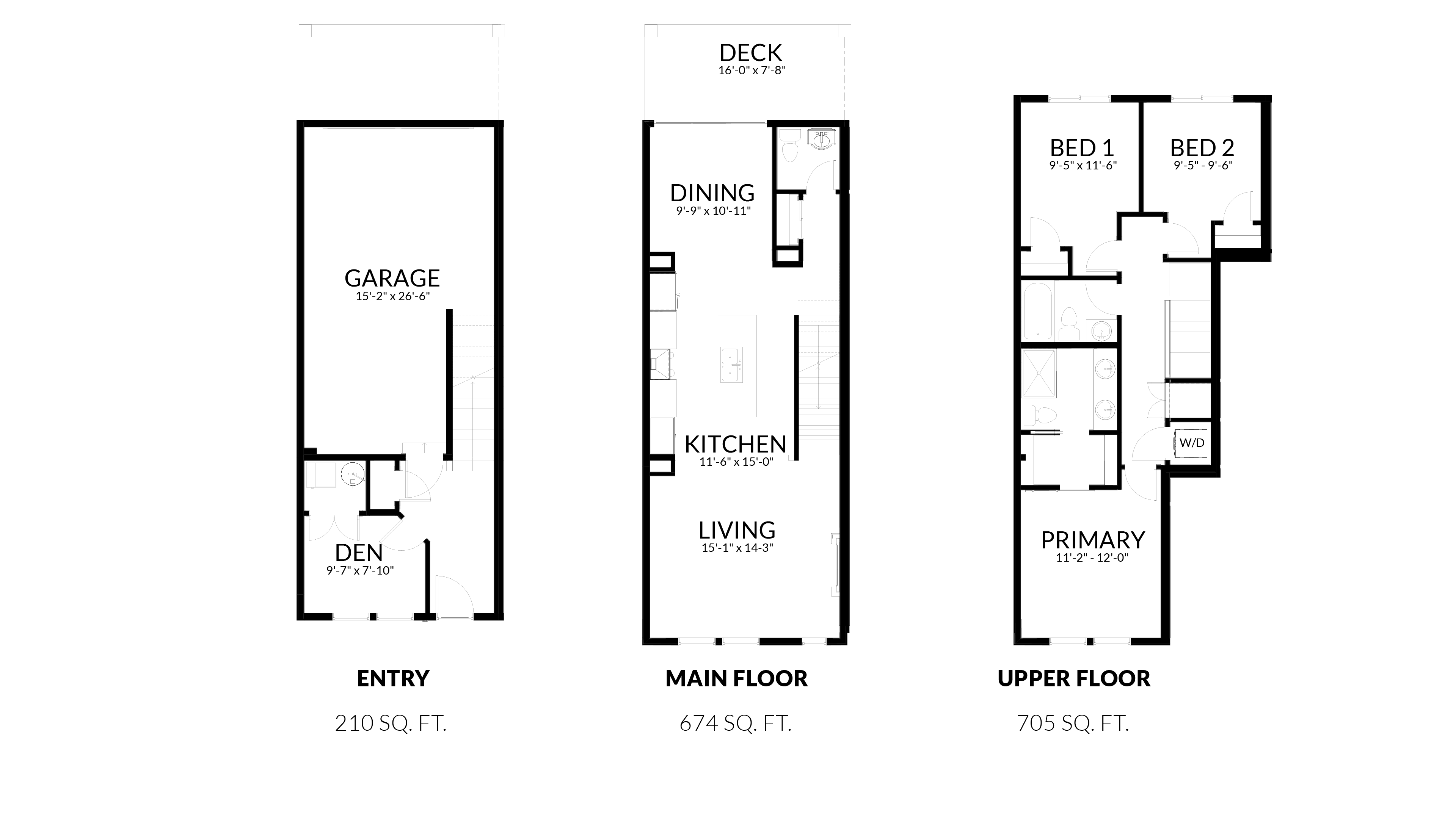 Cedarbrook townhome floorplan featuring 3 floors