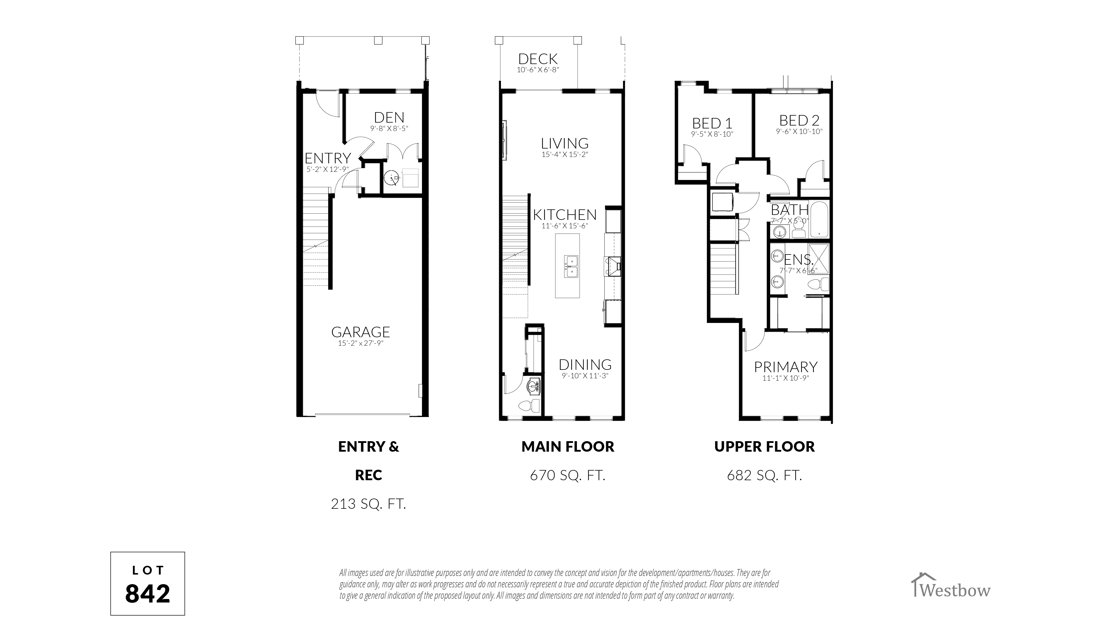 Cedarbrook townhome floorplan featuring 3 floors