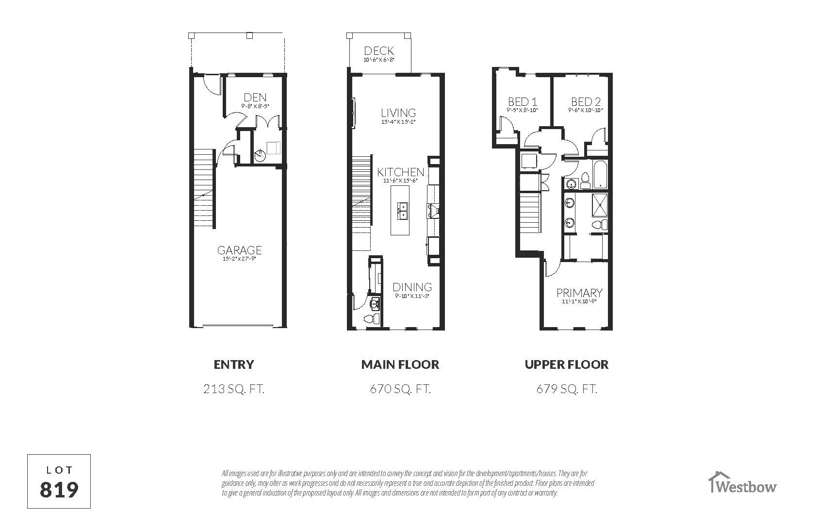 Cedarbrook townhome floorplan featuring 3 floors