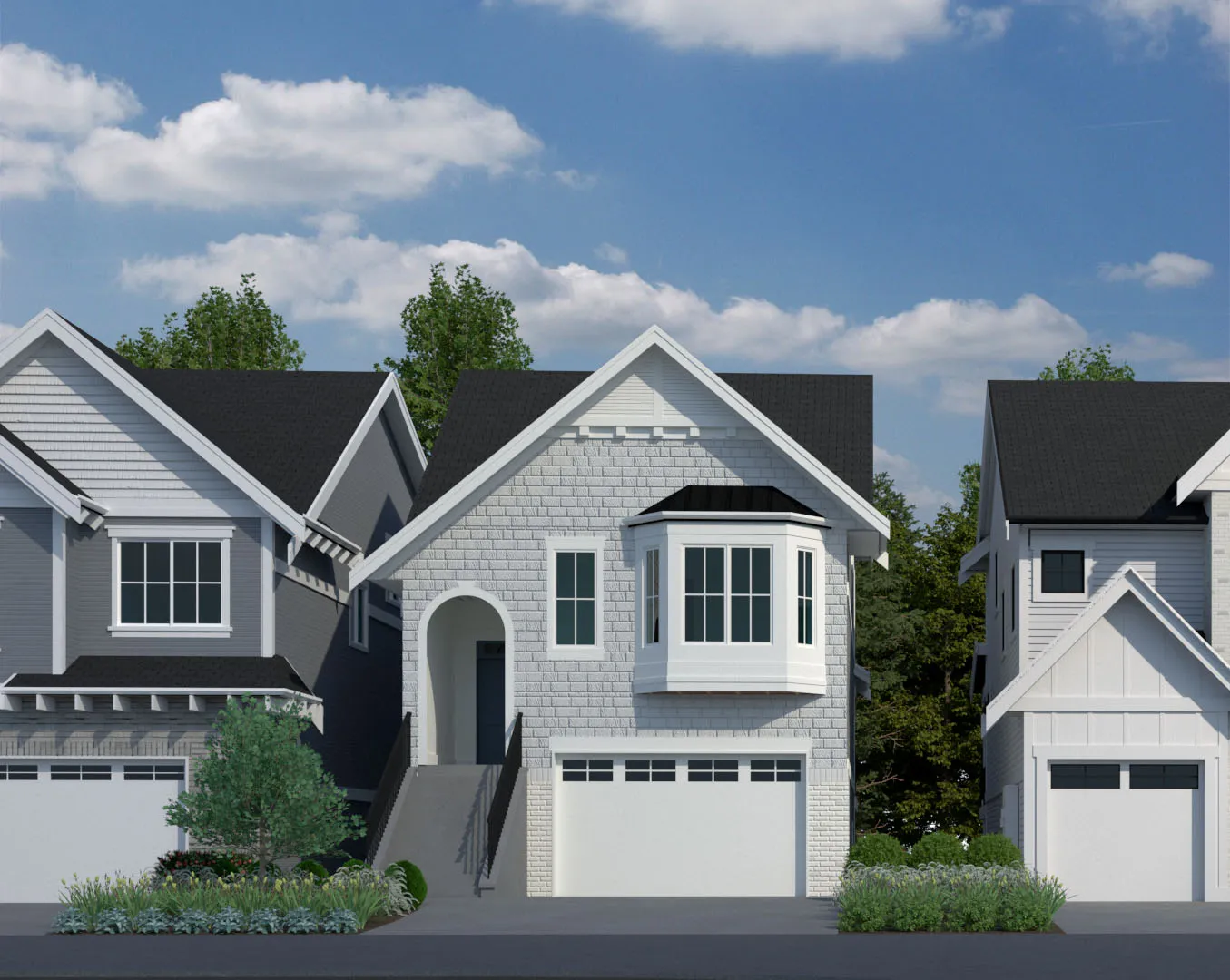 Modern townhouse new home listing and premium rental unit with contemporary architecture and a gabled roof.