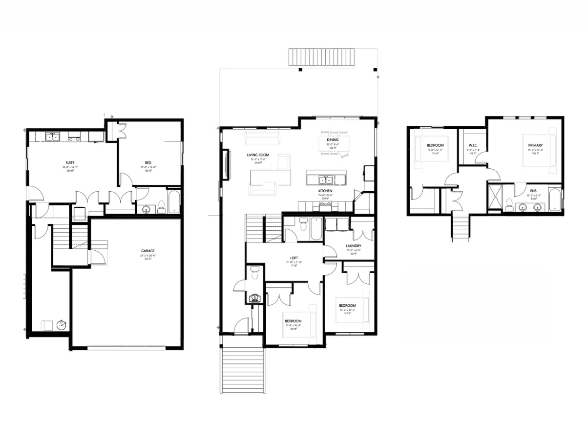 Modern 3 bedroom townhouse floor plan for new home listings and premium rental units.