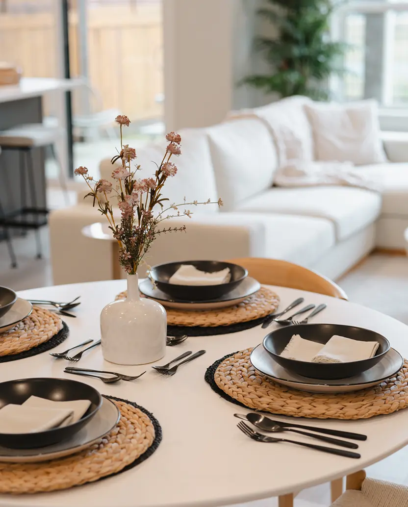 Green grassy field bordered by dense trees and a large tree trunk in the foreground.