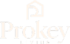 Prokey Living logo featuring a stylized house icon above the brand name.