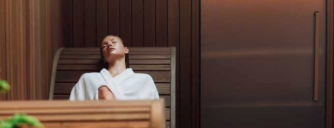 Girl relaxing on lounger at wodr spa in Cedarbrook, Chilliwack BC