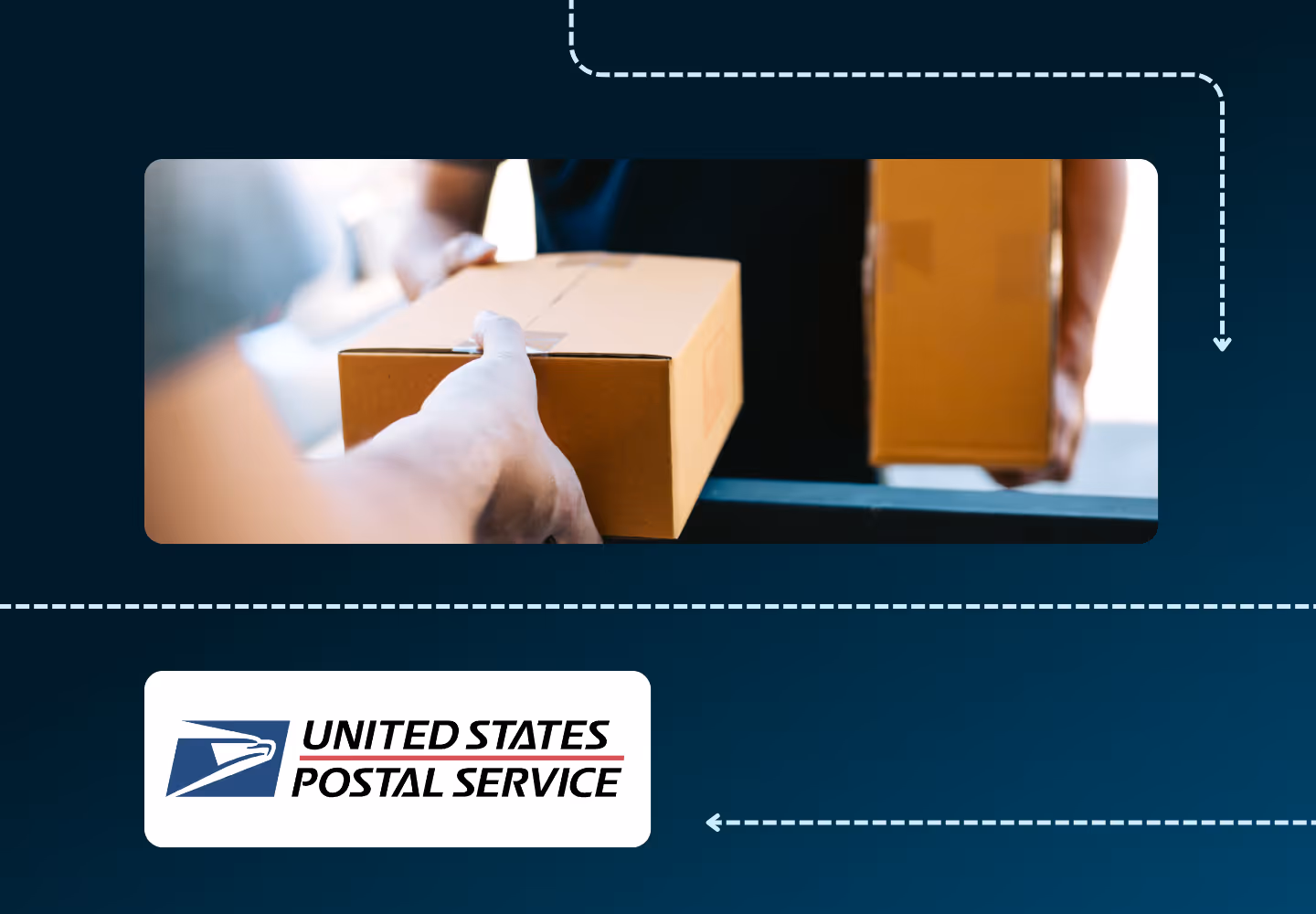 Close-up of hands USPS delivering a package