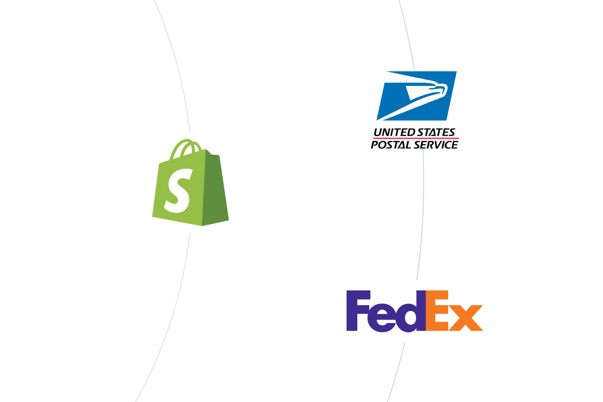 Featured logos for updated integrations Shopify, USPS, Fedex