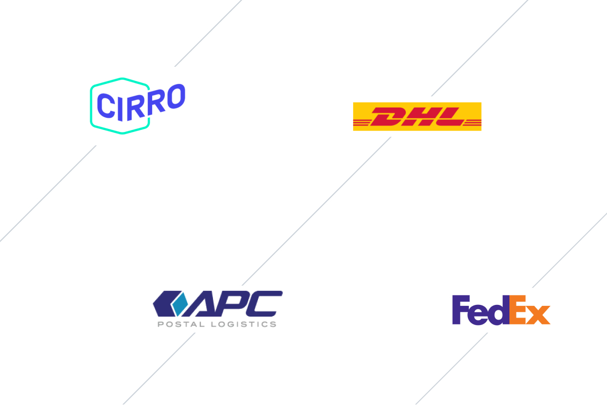 Featured logos for updated integrations Cirro, DHL, APC, Fedex