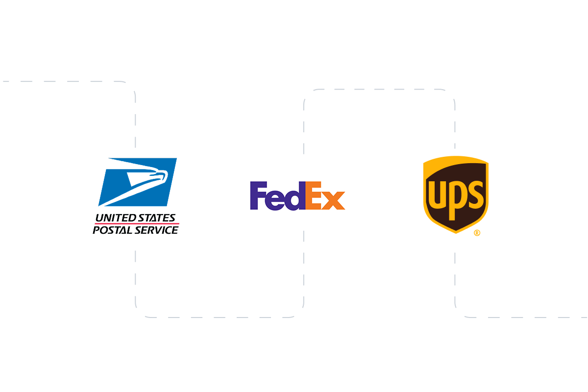 Featured logos for updated integrations USPS, UPS, Fedex