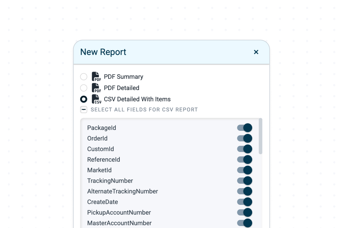 An image of the Save Field Preferences for Portal Report Exports modal in ShipWise