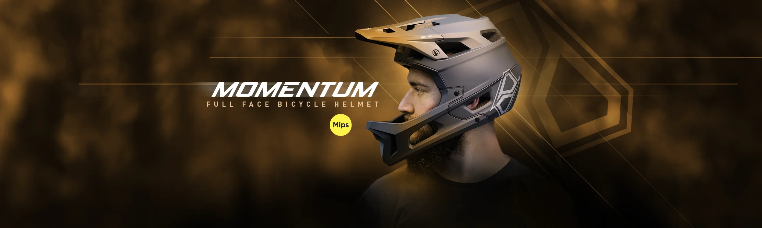 MSR Momentum helmet, Mips, a person wearing the helmet looking to the side in profile view and the MIPS logo next to him.