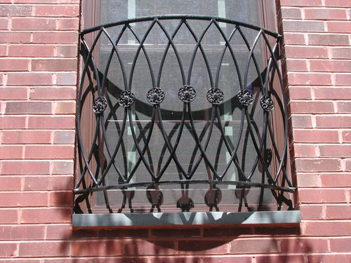 Black iron security fence in front of window.