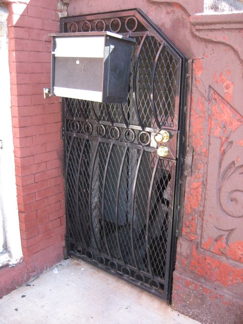 Metal exterior basement door entrance.
