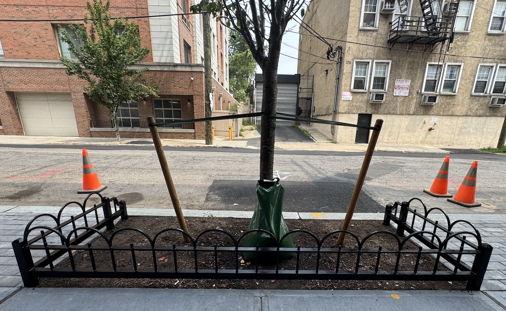 TG041 NYC Parks Recommended Style A (Back), hoops with alternating vertical pickets, solid bar corner posts with chamfered pyramid top 