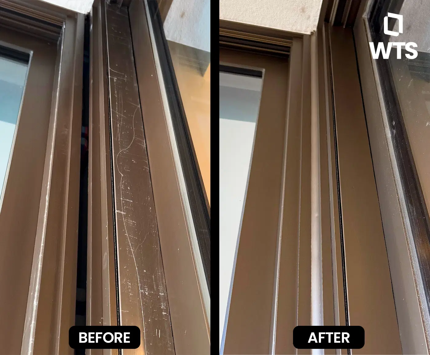 Metal door jamb scratch repair and refinishing before and after