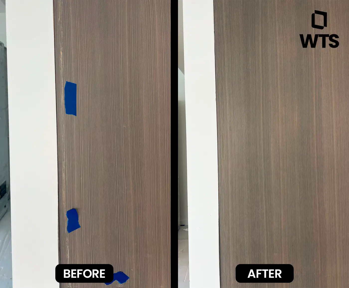 Wood door edge repair comparison - identifying and fixing millwork damage during pre-buyer walkthrough