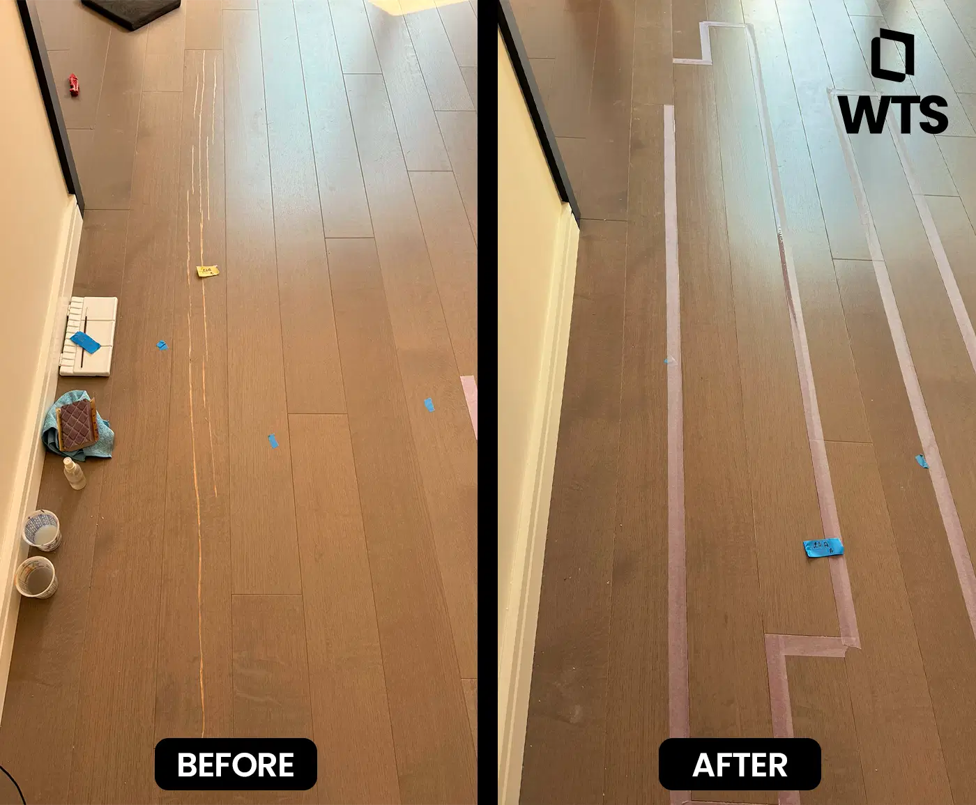 Hardwood floor scratch repair before and after