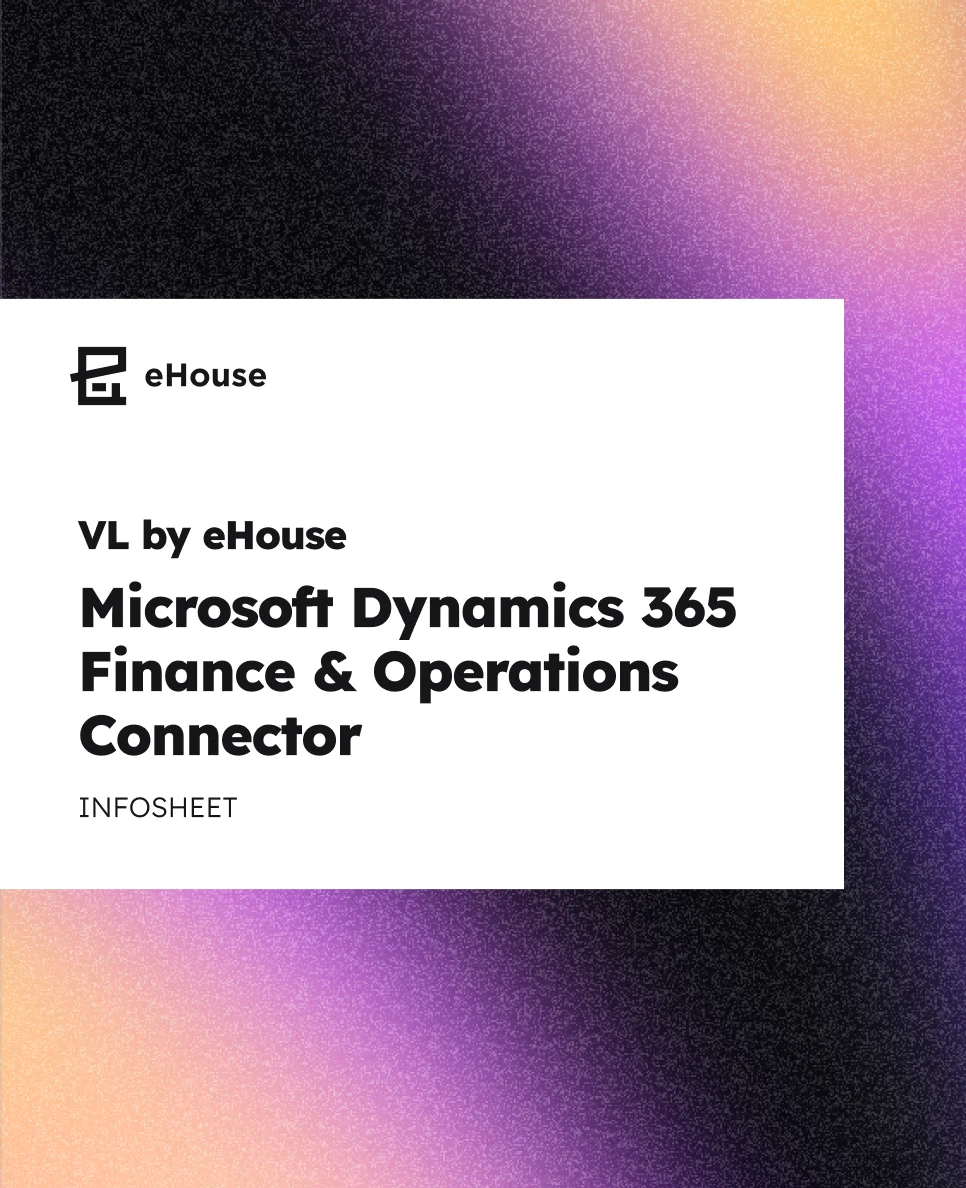 Cover image for the VL by eHouse | Microsoft Dynamics 365 Finance & Operations Connector resource from eHouse Studio