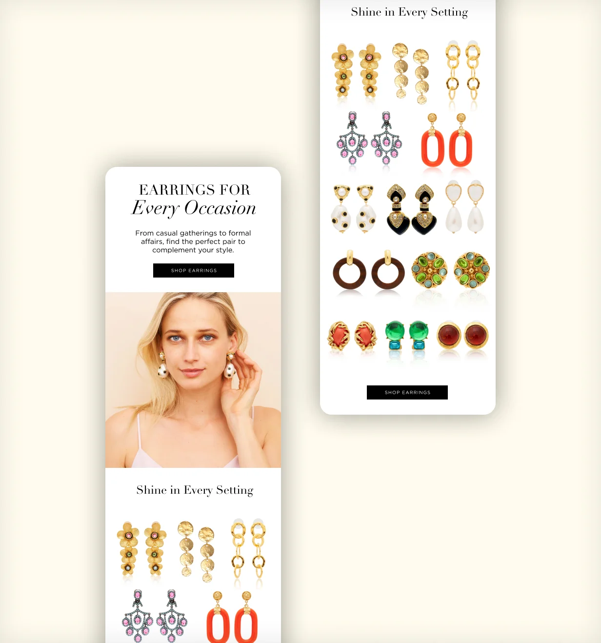 Kenneth Jay Lane email campaign designs showcasing statement earrings for every occasion.