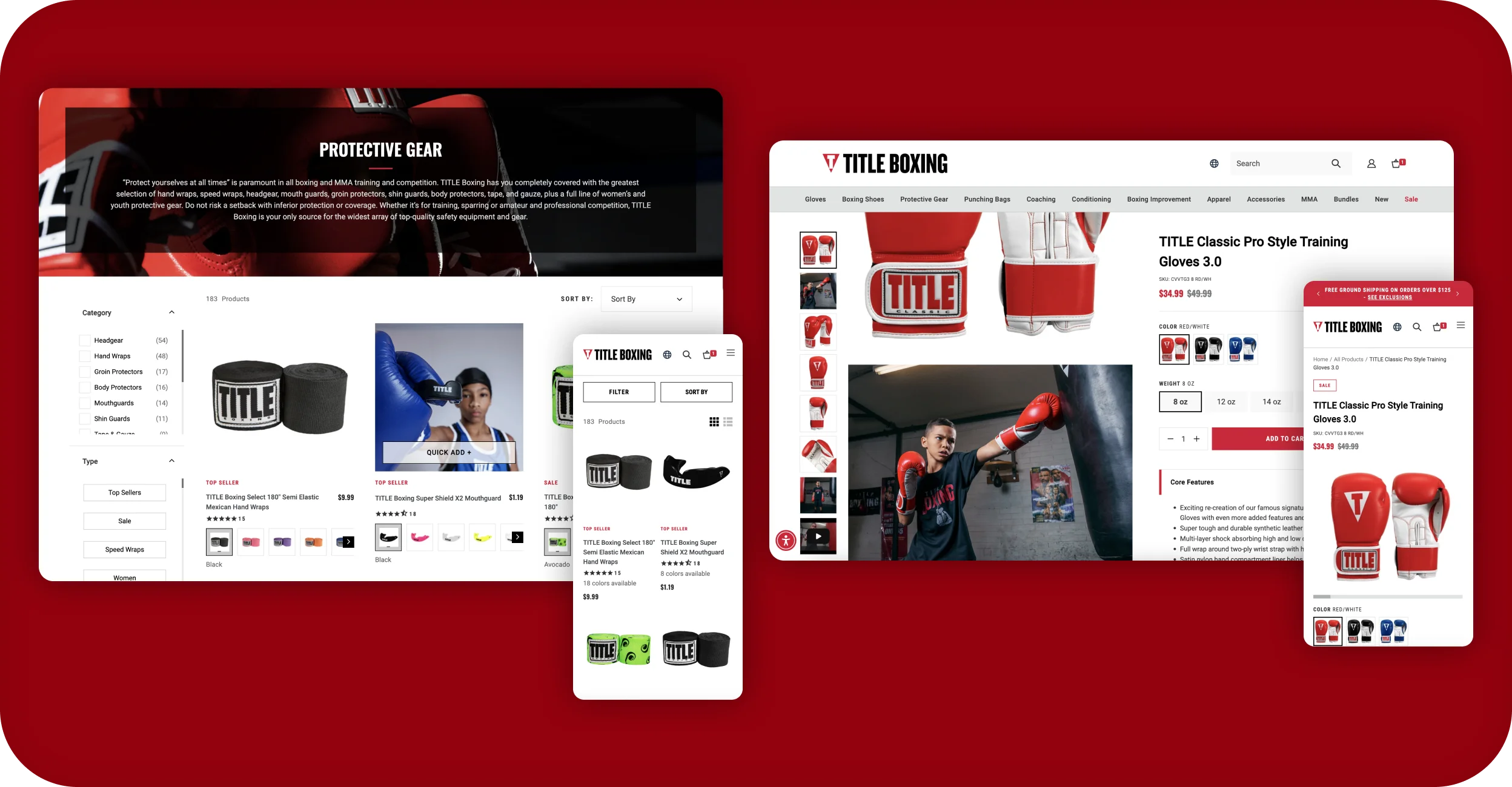 TITLE Boxing desktop and mobile collection and product pages for protective gear and training gloves.