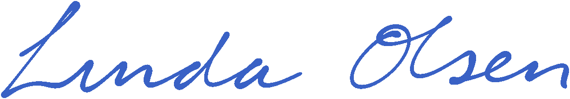 Linda Olsen written in cursive