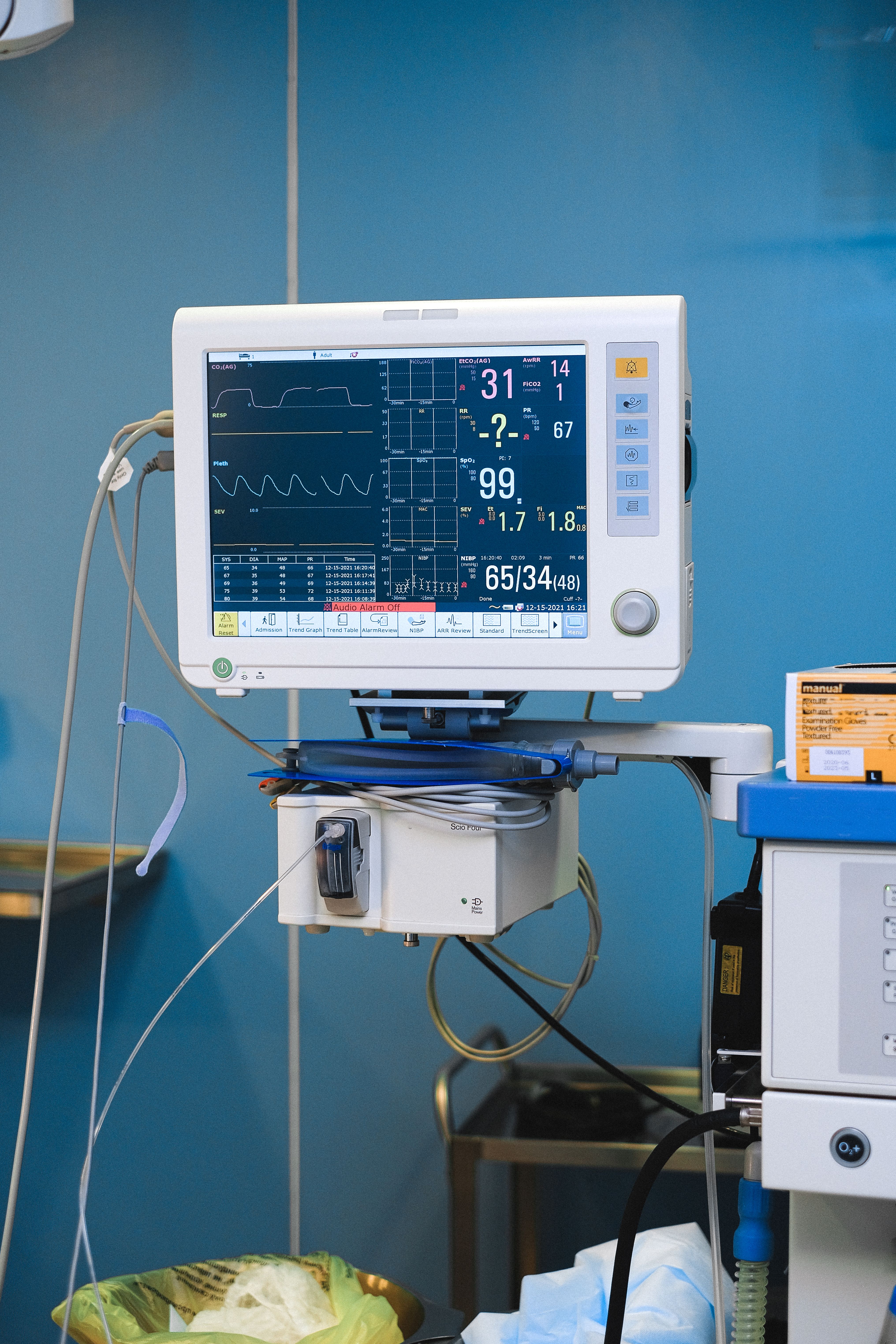 Hospital monitor displaying heart rate and vital signs