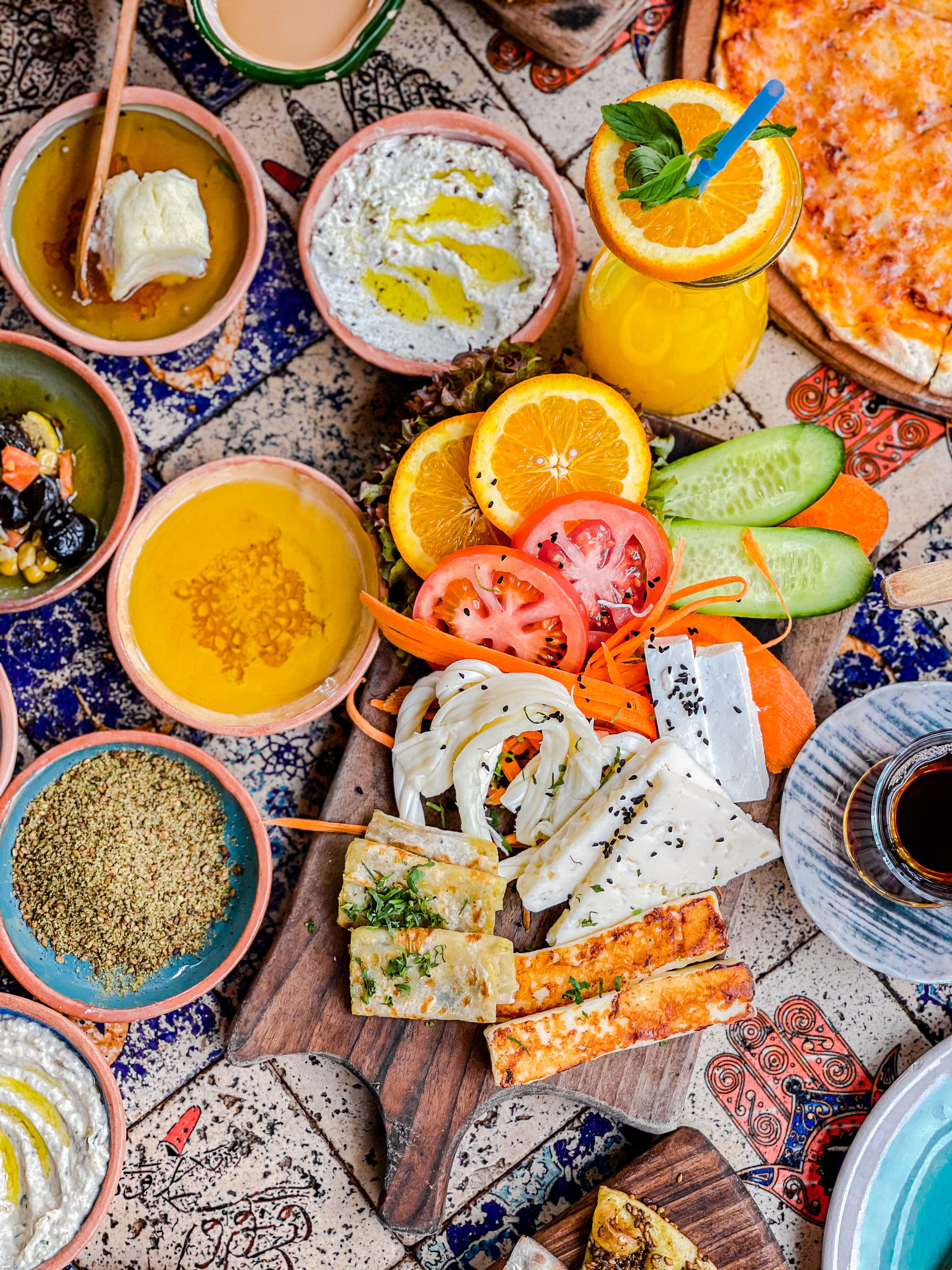 Healthy Mediterranean-style meal spread on a table