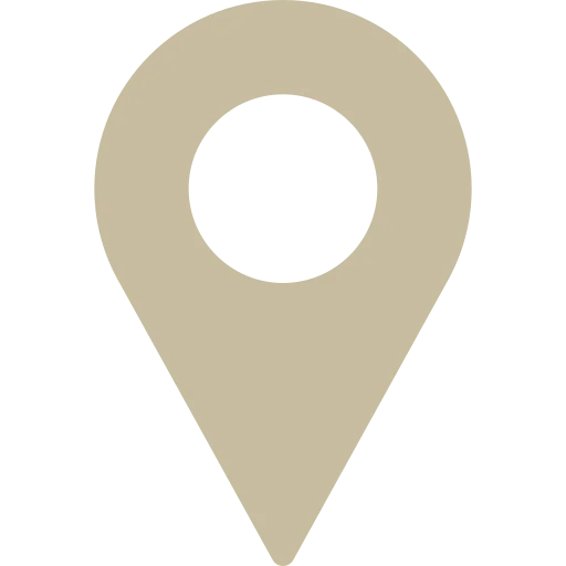 Beige map location pin icon with a hollow circle in the center.