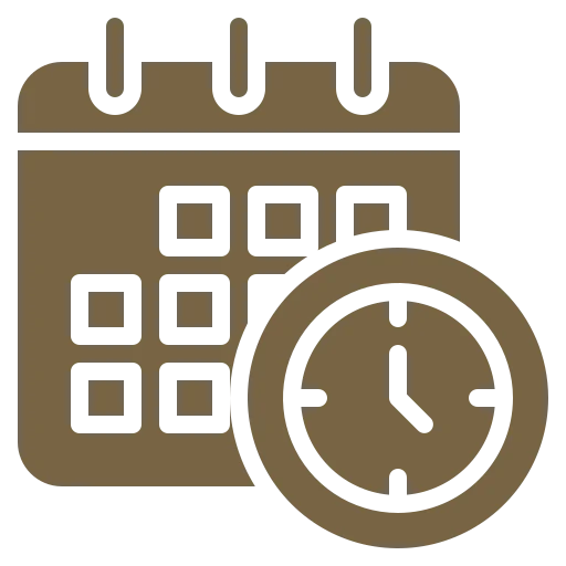 Icon of a calendar with a clock overlay, representing scheduling or time management.