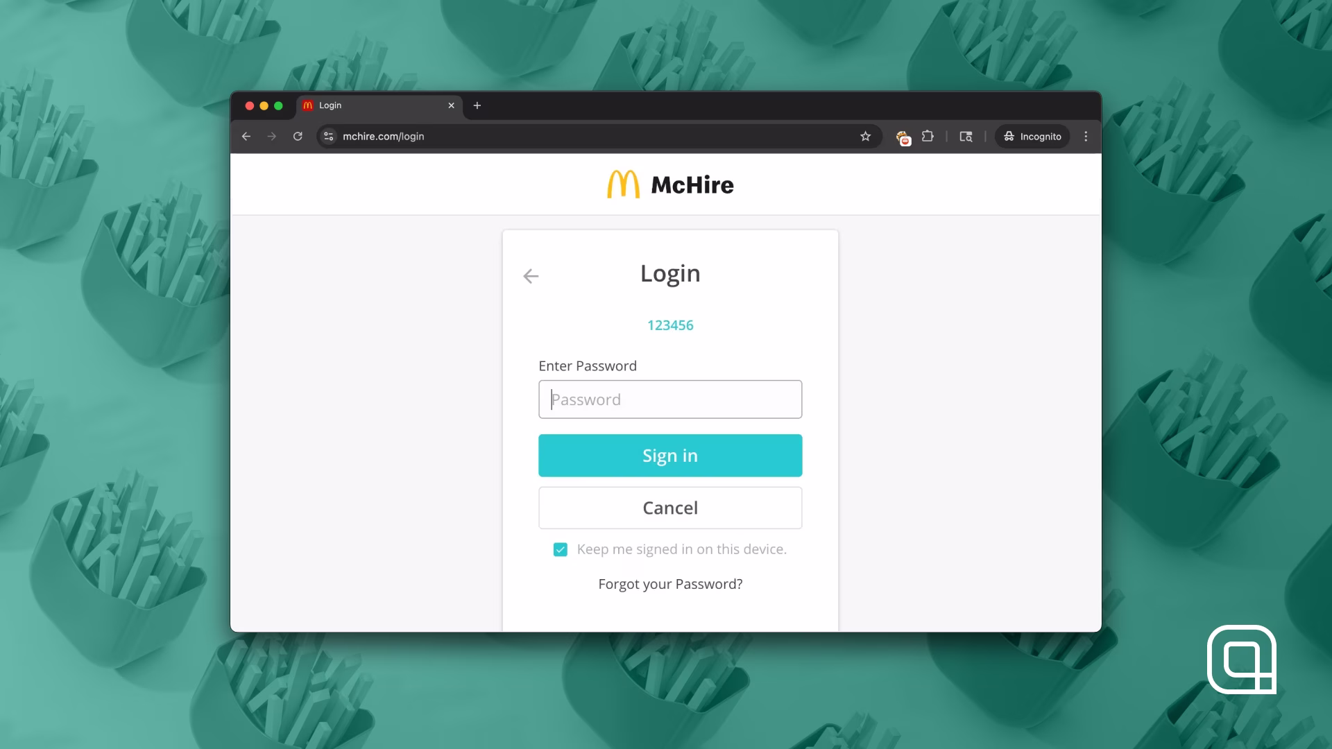 A screenshot of the McHire platform, used by McDonald's