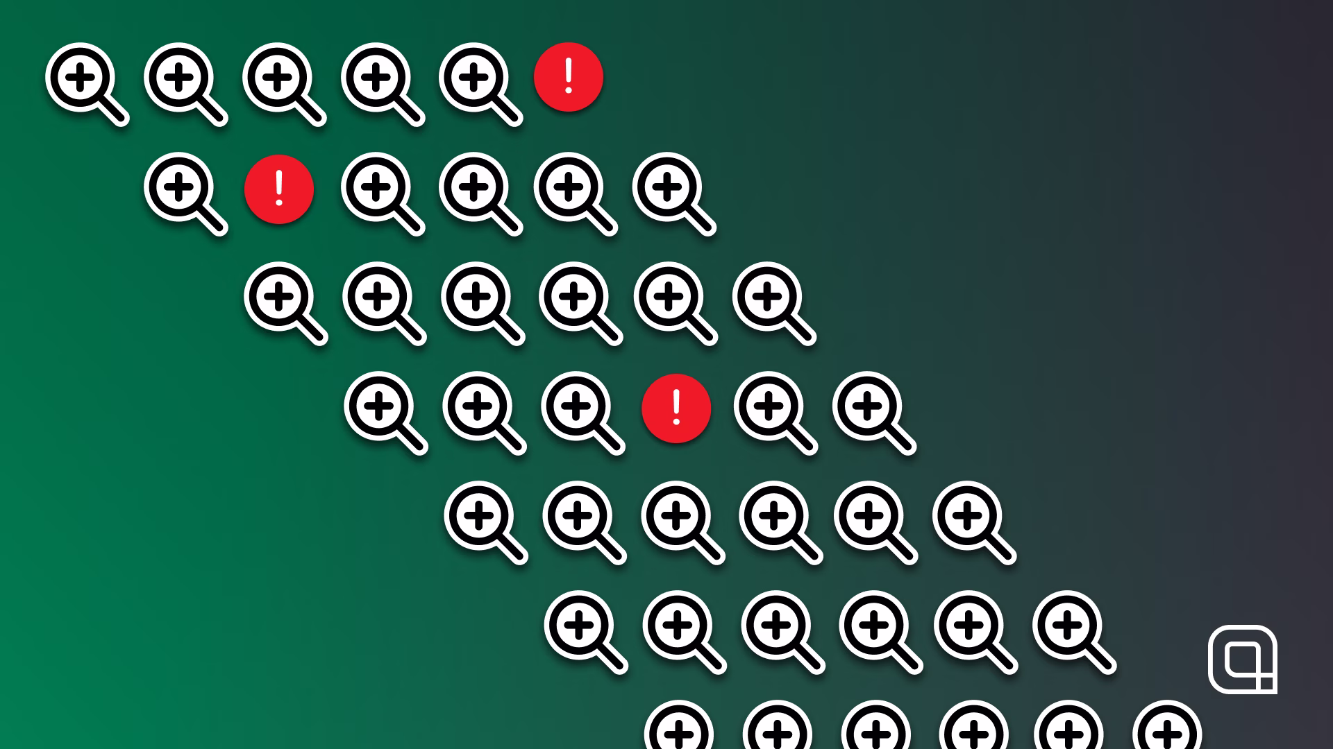 Magnifying glass and alert icons to signify AI risk assessment