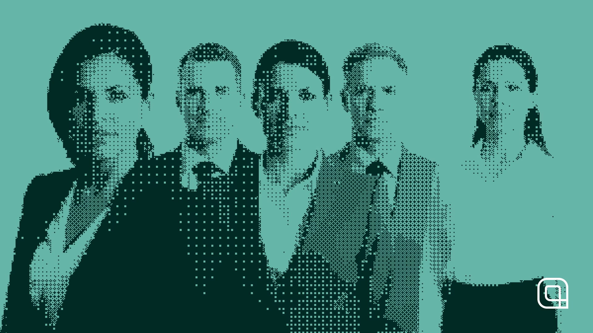 A graphic of executives with an overlay to suggest they're deefpakes