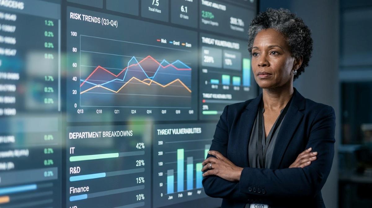 A CISO-ready security awareness training platform reporting and analytics dashboard contains information that drives action rather than simply measuring results.