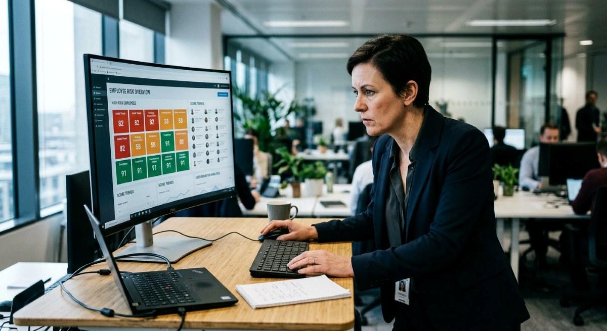 Human risk scoring in a cybersecurity awareness training platform is a metric that quantifies each employee's likelihood of compromise.