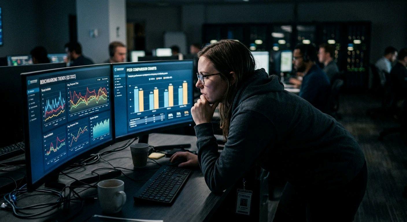 A cyber risk benchmark measures an organization's security performance against multiple dimensions, according to internal or external baselines.