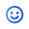 Blåt smiley-ikon, der repræsenterer ComplyClouds positive og sjove arbejdsmiljø.