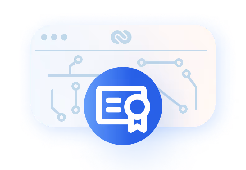 Illustration of digital compliance platform with certification badge