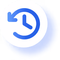 Blue clock icon with a counterclockwise arrow, symbolizing time-saving compliance solutions.