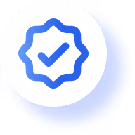 Blue certification badge icon symbolizing GDPR compliance and data protection.