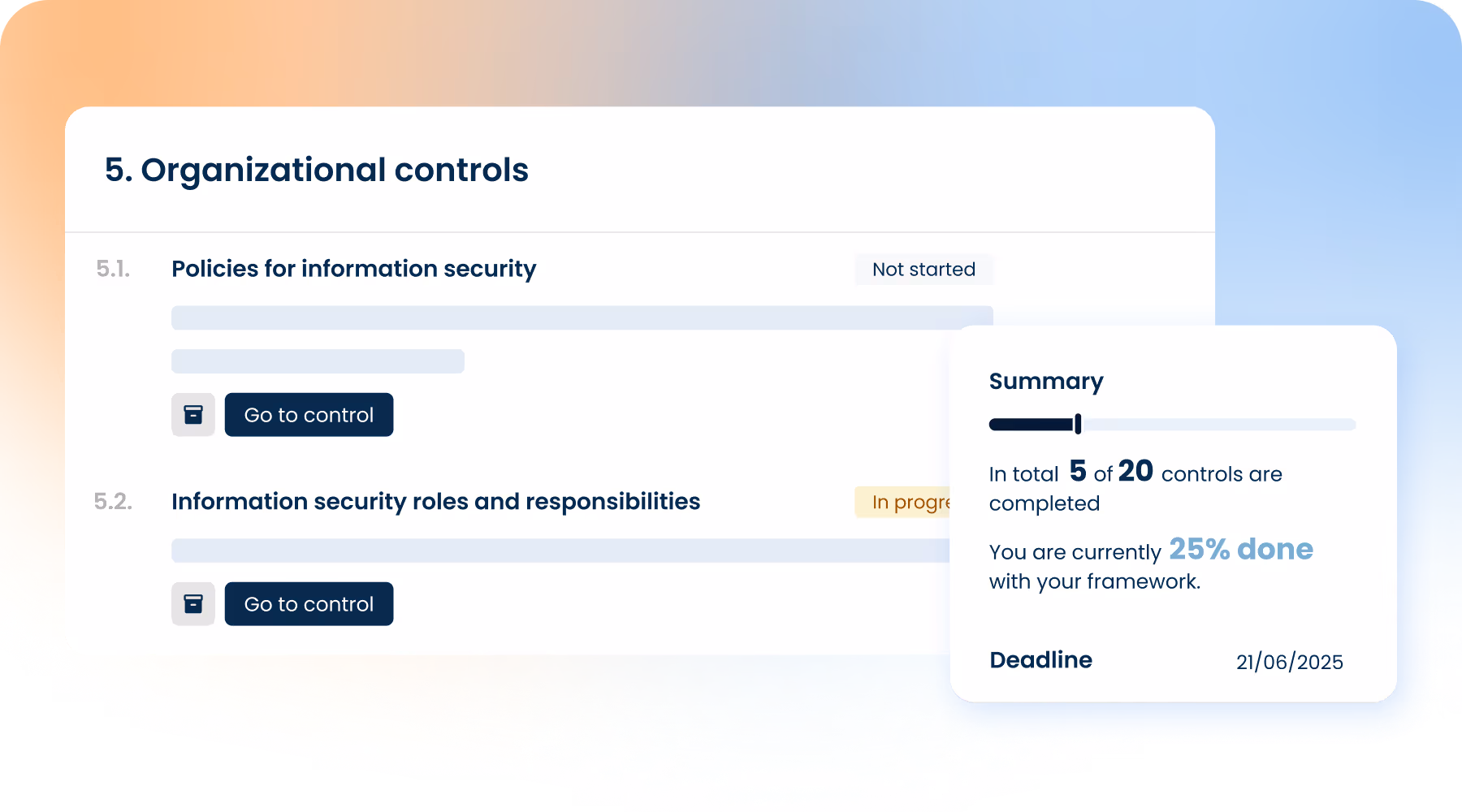 Information security tasks overview with completion summary in ComplyCloud